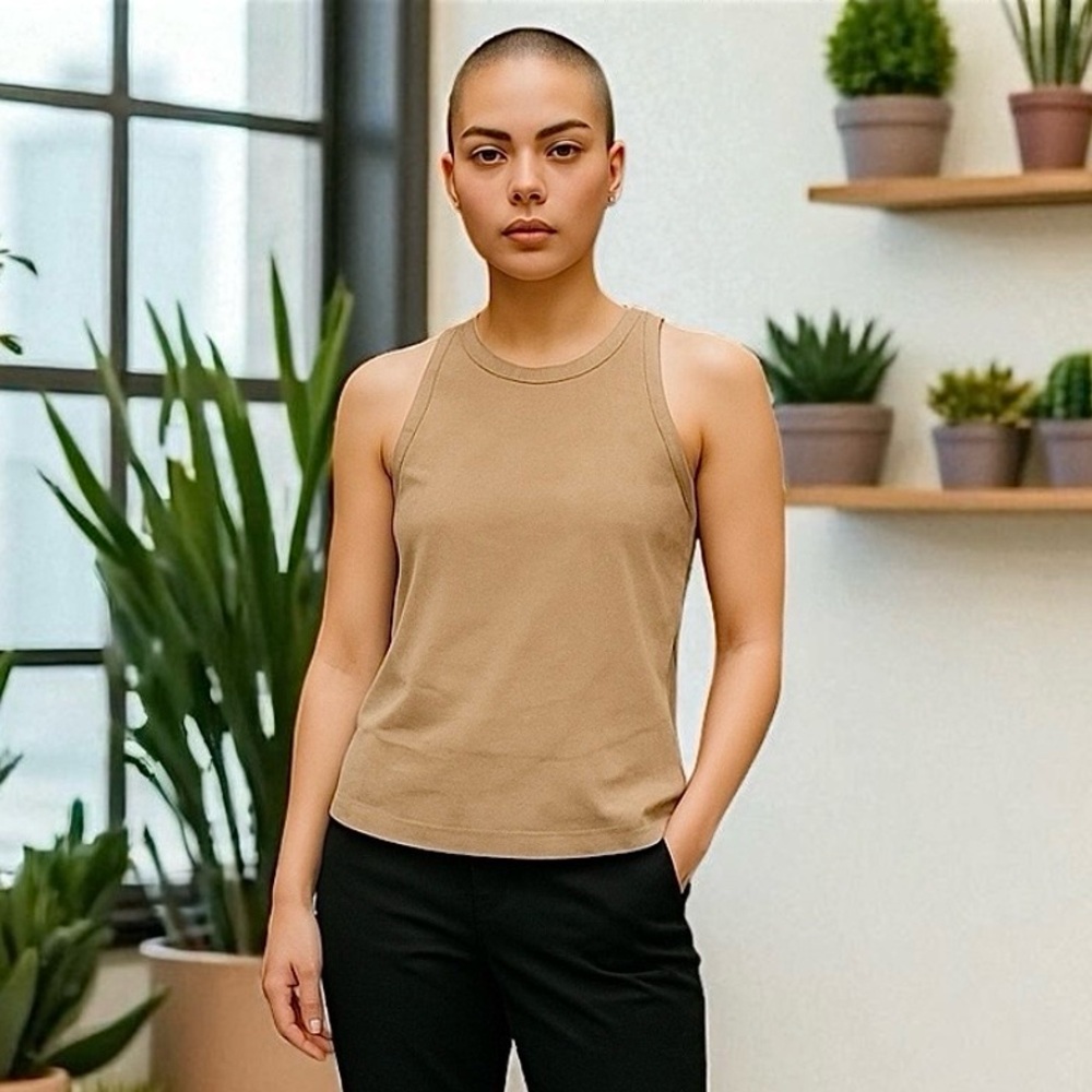 BCBGeneration Faux Suede Sleeveless Beige Tank Top